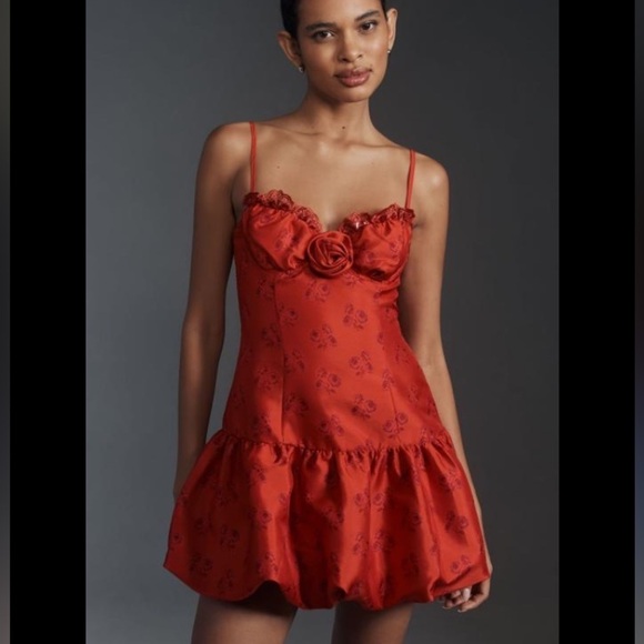 For Love & Lemons Annika Mini Dress NWOT Red Corset Bodice Bubble Hem - Picture 8 of 14